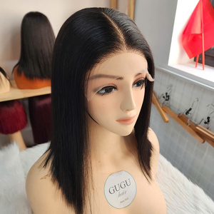 Peluca Bob de Cabello Humano Liso Corto, Sin Pegamento, Lista para Usar, Pelucas Frontales y con Cierre de Encaje de Cabello Humano (8-12 Pulgadas) - Product Image 1