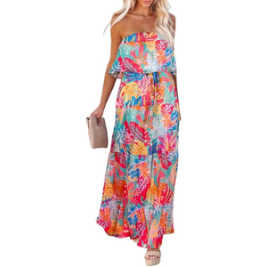 Pastel Floral Strapless Maxi <b>Dress</b> Off Shoulder <b>Ruffled</b> Maxi Side Slit Beach Long <b>Dress</b> Summer Holiday <b>Dress</b> Custom Design - Product Image 2