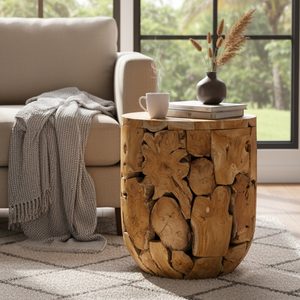 Table basse cylindrique en racine de teck rustique, motif grain de bois unique, durabilité robuste, mobilier intemporel pour la maison, ARTERRA de qualité supérieure - Product Image 5