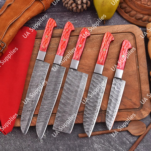 Ensemble de 5 couteaux de chef pour barbecue en acier Damas, qualité industrielle professionnelle, faits à la main, manches ambidextres, étui en cuir pour - Product Image 4