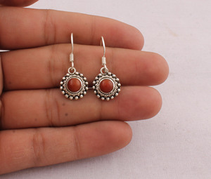Handmade <b>Red</b> Jasper Water Drop Dangle <b>Earrings</b> 925 Sterling Silver Vintage Engagement Gift - Product Image 2