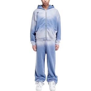 Conjunto Deportivo para Hombre con Capucha y Cremallera Completa, Sudadera y Pantalones de Color Degradado, Corte Holgado, 100% Algodón, Ropa Casual de Otoño - Product Image 4