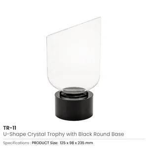 Trophée en cristal poli de forme ronde avec base noire et boîte en fibre de qualité supérieure avec fermeture à cadenas doré - Product Image 3