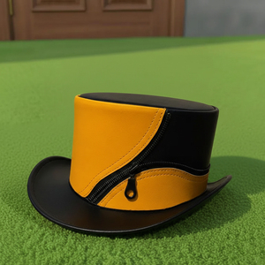 Chapeau haut de forme en cuir jaune et noir, fait main, sur mesure, de qualité supérieure, style Steampunk, pour cosplay et festival - Product Image 5