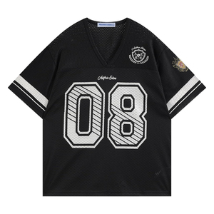 เสื้อเจอร์ซีย์คอวีตาข่ายสีขาวสำหรับผู้หญิงเอลริค อีเดนพร้อมหมายเลข 08 และโลโก้ปักสไตล์พรีปปี้ทรงหลวมแขนสั้น - Product Image 4