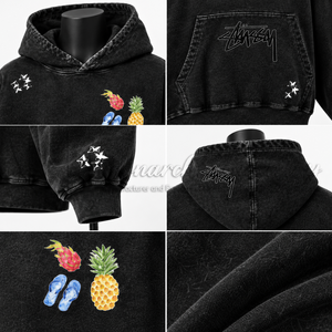 Men’s Black Oversized Hoodie Custom <b>Star</b> Print Cotton French Terry Pullover Sweatshirt Streetwear Casual Hoodie Wholesale - Product Image 6