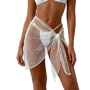 Women's Pearl Mesh Sarong Swimsuit Cover-Up Sheer Beach Wrap Skirt Anti-UV <b>Tummy</b> <b>Control</b> Bridal Bikini Cover-Up for Bachelorette - Product Image 1