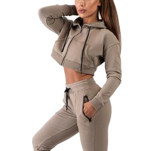 Custom Embroidery Oversized Zip up <b>Crop</b> <b>Top</b> <b>Hoodie</b> and Jogger Set Two Pieces Hip Hop Women Tracksuit Jacket <b>Hoodie</b> Set 2026 - Product Image 5