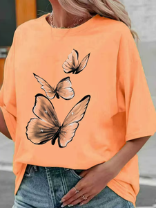 Plus Size Women's <b>Patchwork</b> Anti-Wrinkle O-Neck Pullover Short Sleeve 100% Cotton Casual Summer Knit Tee - Product Image 1