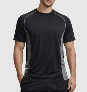 T-shirt à manches courtes pour homme, couleur dégradée, col rond, coupe ajustée, respirant, tricoté, design uni, décontracté - Product Image 4