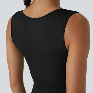 Mono de punto sin mangas de cintura alta para mujer, cuello cuadrado, ajuste ceñido, control de abdomen, moldeador, para todas las estaciones, negro liso - Product Image 5