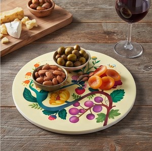Planche à découper ronde élégante avec trou pour la poignée, motif d'oiseaux et de fleurs colorés - Product Image 6
