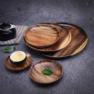 Plato de Madera de Teca Vintage - Bandeja de Servir de Madera Hecha a Mano de 25 cm, Tabla de Quesos de Madera Natural, Tabla de Charcutería Ecológica - Product Image 1