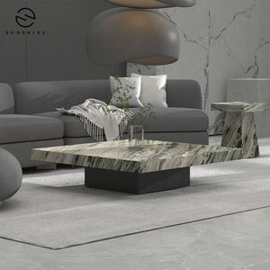 Table basse moderne en marbre avec base noire, mobilier de salon minimaliste, design en pierre fait main - Product Image 6
