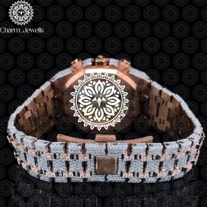 Montre de luxe Charm Jewells en acier inoxydable, boîtier de 40 mm, accents de diamants, mouvement mécanique analogique, chronographe automatique pour homme - Product Image 4