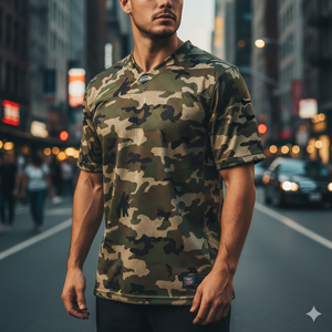 Camiseta Deportiva Transpirable con Estampado Sublimado Personalizado de Camuflaje Americano, Camiseta de Fútbol Americano de Manga Corta para Hombre, Corte Holgado - Product Image 1