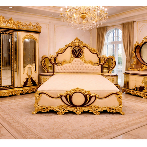 Ensemble de chambre à coucher classique de luxe Maharani avec armoire et coiffeuse, ensemble de lit néoclassique d'inspiration romaine, style rococo palais, chambre à coucher USA - Product Image 1