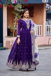 Traje Anarkali bordado en georgette con dupatta para uso indio y pakistaní - Product Image 4