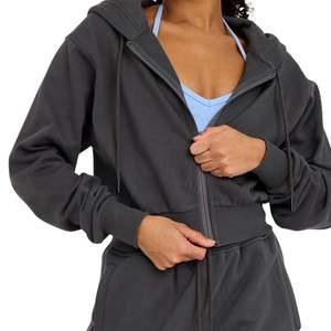 Conjunto de Dos Piezas de Ropa de Invierno Ecológica y Transpirable al por Mayor, Sudadera Corta con Cremallera y Cintura Alta para Mujer - Product Image 6