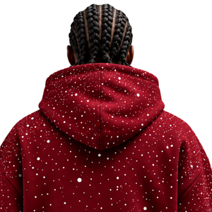 Burgundy <b>White</b> Speckled Print <b>Men</b> Pullover Hoodie Oversized Fleece <b>Sweatshirt</b> Drawstring Hood Kangaroo Pocket Casual Wear - Product Image 4
