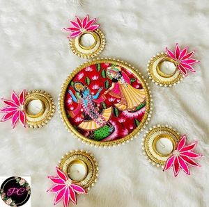 Handmade Eco-Friendly Indian Rangoli <b>Set</b> 4 Lotus <b>Candle</b> Holders Traditional Design for Housewarming Wedding <b>Gift</b> Decoration - Product Image 4
