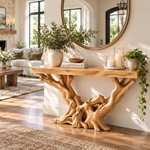 Meuble d'entrée moderne pour maison/hôtel, console en bois massif brun, table console étroite de style farmhouse - Product Image 5