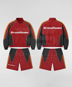 Unisex Tracksuit Set Red Black Full Sleeve Zipper Jacket <b>Shorts</b> Oversized Breathable Leisure Wear Wear Regular Fit Tracksuit - Product Image 1