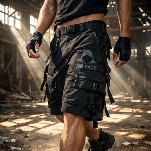 Shorts cargo tactiques pour hommes avec logo personnalisé, multi-poches, style techwear, avec ceinture, streetwear, shorts utilitaires, vente en gros - Product Image 3