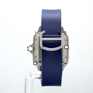 Reloj de lujo para hombre, de acero inoxidable, con números romanos, cuadrado, con diamantes, correa de cuero azul, cristal de zafiro, analógico mecánico automático - Product Image 5