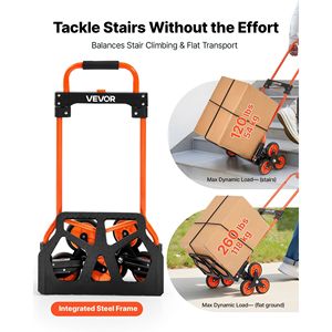 Chariot pliant portable avec poignée télescopique, 6 roues, capacité de 266 kg, capacité de montée d'escaliers de 120 lb, tissu Oxford 600D, garantie 1 an - Product Image 2