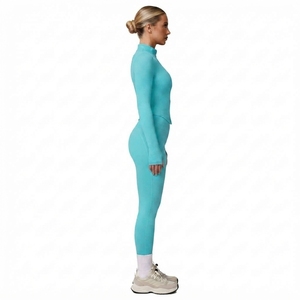 Ensemble de vêtements de sport pour femmes, 2 pièces, haut à manches longues avec fermeture éclair, leggings taille haute, vêtements de sport pour la gym et le yoga - Product Image 2