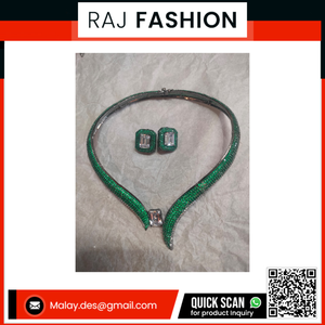 Premium Green Crystal <b>Statement</b> <b>Necklace</b> Set with Earrings for Bridal Wedding and Party Wear - Product Image 2