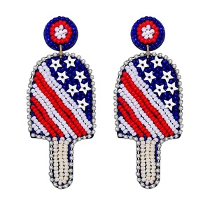 Add New Handwork Beaded Embroidery USA Flag Beaded Ice Cream Earring Elegant Luxury Premium Unique Designer Choice For <b>Girl</b> - Product Image 2