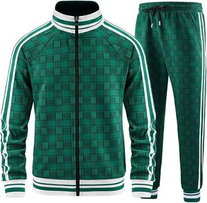 Conjunto Deportivo a Cuadros para Hombre con Franjas Laterales, Cierre de Cremallera, Cintura Elástica, Ropa Casual de Otoño - Product Image 5