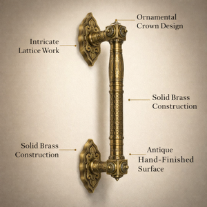 Poignée de porte en laiton massif HI SAFE 18 pouces |   Poignée d'entrée robuste en laiton antique moderne pour porte principale extérieure - Product Image 2