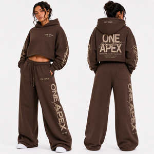 ชุดเซ็ตเสื้อฮู้ดดี้บุขนแกะสีน้ำตาลสำหรับผู้หญิง ONEAPEX INTERNATIONAL กางเกงขายาวทรงกว้าง ผ้าฝ้าย 100% แห้งเร็ว สไตล์ไฮสตรีท สำหรับฤดูหนาว - Product Image 3