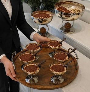 Plateau en bois écologique de luxe et bols à glace finis nickelés, vaisselle pour la maison, les restaurants, les mariages, les hôtels et le service. - Product Image 4