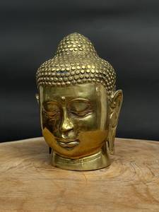 Statue de tête de Bouddha en laiton antique moderne, artisanat en métal fait à la main, décoration d'intérieur - Product Image 5