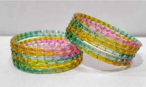 Juego de Brazaletes de Vidrio Transparente Vibrante, Chapados en Oro, Joyería Étnica Tradicional India para Mujer, Coloridos, para Bodas y Fiestas, Paquete de 10 - Product Image 2