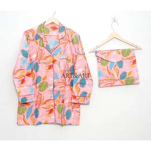 Pijama de algodón auténtico indio estampado a mano, talla grande, suave, conjunto de pijama a juego, cómodo, vibrante, con estampado floral, en varios colores. - Product Image 2