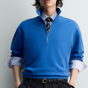 Men's Women's Streetwear Half Zip Pullover Oversized <b>Mock</b> <b>Neck</b> Plain Cotton Custom Logo <b>Top</b> - Product Image 6