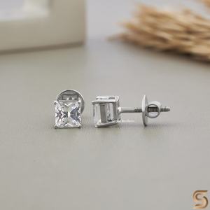 Boucles d'oreilles clous en moissanite taille princesse, argent sterling 925, fermoirs à vis, bijoux fins classiques et étincelants pour femmes, port quotidien, cadeau - Product Image 5