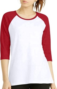 T-shirt décontracté pour femme à manches raglan trois-quarts, imprimé gris, col rond, blocs de couleur, 100 % coton - Product Image 4