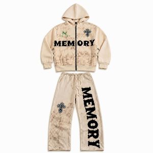 Ensemble de survêtement personnalisé pour homme, effet délavé à l'acide, avec fermeture éclair, style Y2K, streetwear, polaire d'hiver, 2 pièces - Product Image 2