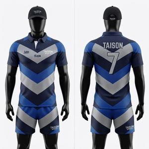 Uniforme de rugby pour hommes, qualité supérieure, 240g, maille polyester interlock, impression par transfert thermique personnalisée, séchage rapide, short en jersey chevron - Product Image 1