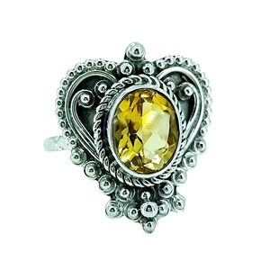 Citrine 925 Sterling Silver <b>Boho</b> Statement Promise <b>Ring</b> for Women Yellow Gemstone 8 x 10 mm Oval November Birthstone Month - Product Image 6