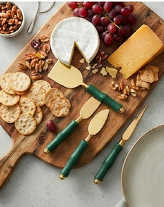 <b>Cheese</b> <b>Knife</b> <b>Set</b> With Green Bamboo Handle Gold Metal Blade Durable Dishwasher Safe <b>Cheese</b> Tools For Serving Use And Hotel Use - Product Image 6