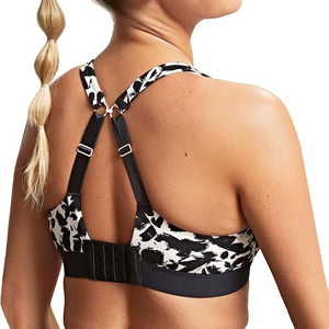 Wholesale High Support Abstract Black and White <b>Brush</b> Stroke Print Sports Bra with Mesh Detail - Product Image 3