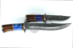 Damascus Hunting pair of <b>Knives</b> With Leather Sheath Wood/<b>Bone</b> <b>Handle</b> Camping Survival Razor Sharp Bowie <b>Knives</b> Outdoor Hunting - Product Image 3