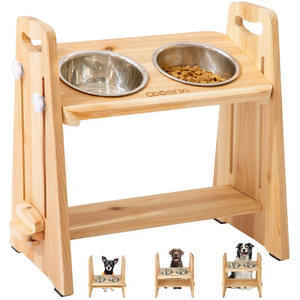 Handmade Wooden Round Pet Bowls & Feeders Elevated Wood & Stainless Steel <b>Dogs</b> - Product Image 3